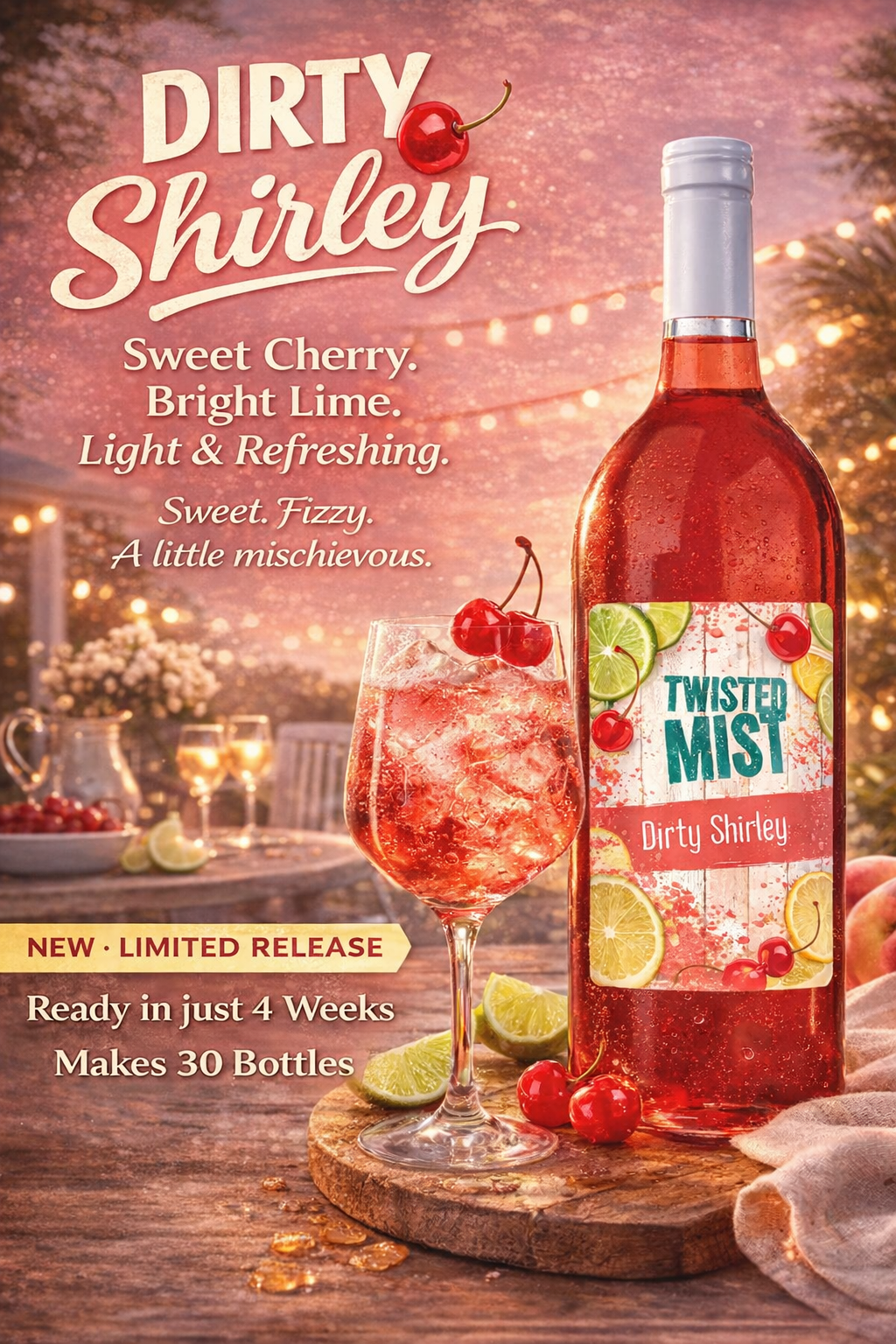 Dirty Shirley Twisted Mist wine kit with cherry and lime flavour profile from Wine Kitz Quispamsis